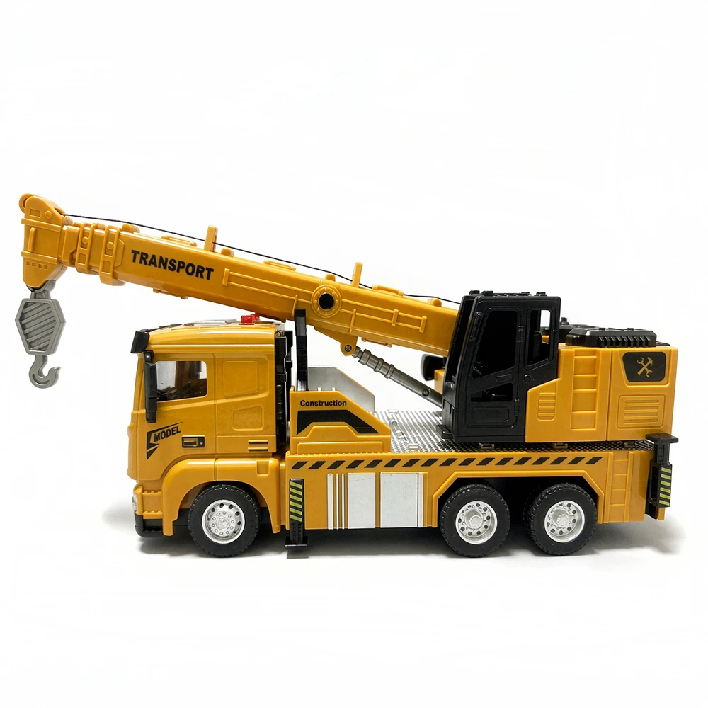 1:32 Diecast Crane Truck Toy Metal Alloy Engineering Vehicle with Lights Sounds Pull Back Function Extendable Boom Kids Gift