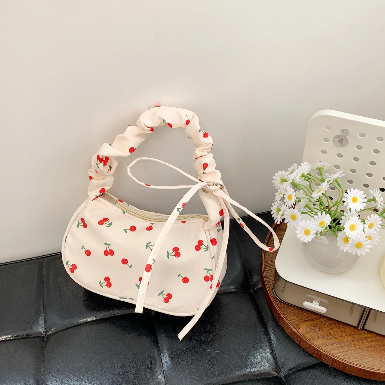

Women Small Underarm Bag Handbag Cute Strawberry Print Little Tote Half Moon Design Eco Cloth Purse Mini Shoulder Bags 2026 New