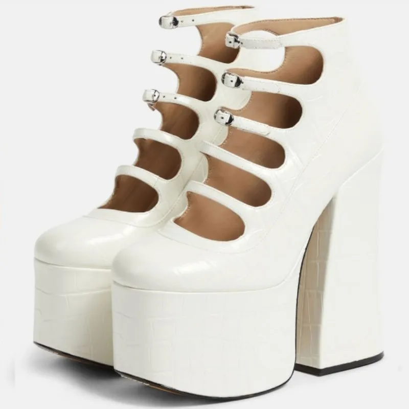 

SHOFOO Fashionable women's high heels. About 18cm heel height. Round toe pumps. White Roman shoes. Fashion show banquet shoes.