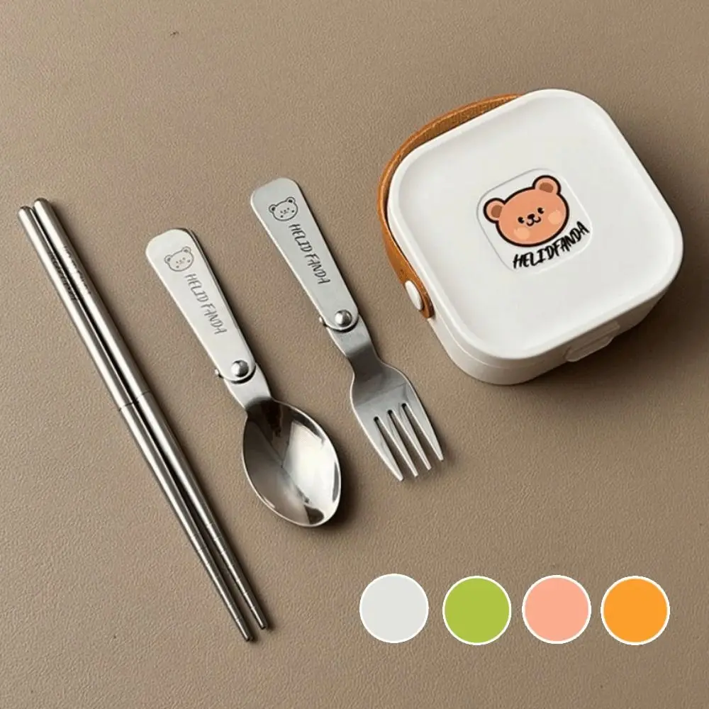 3/4Pcs Reusable Foldable Dinnerware Set Rust-proof Detachable Chopstick Portable Folding Tableware Dishwasher Safe view 3