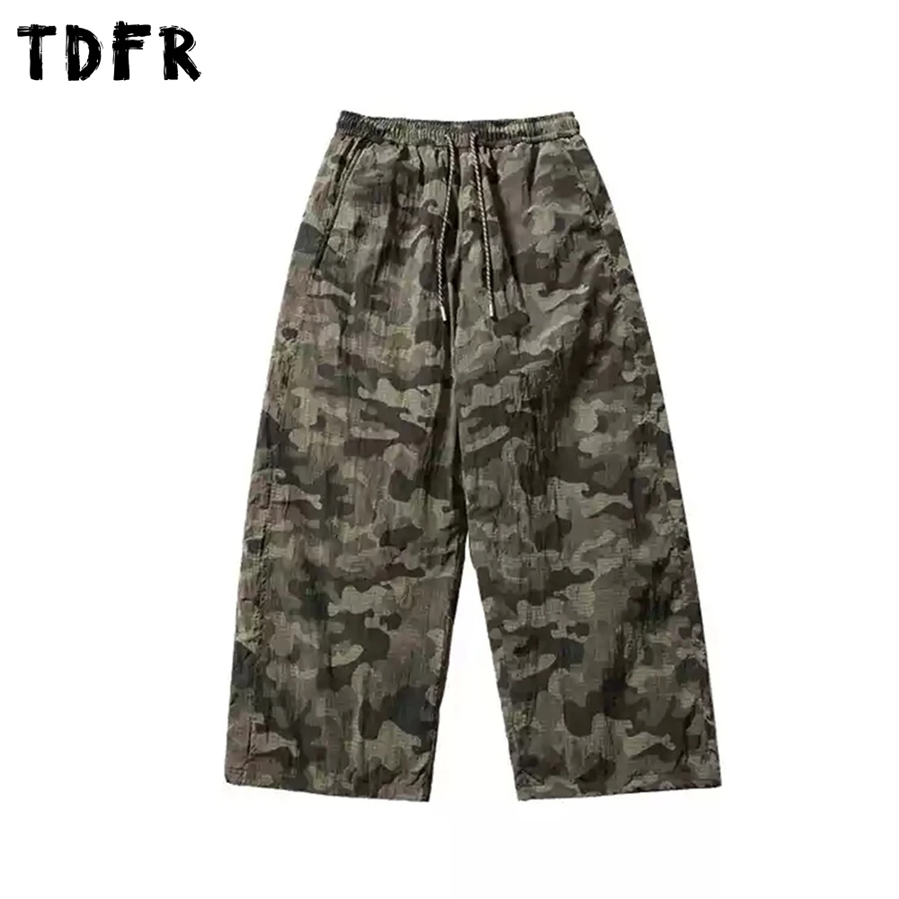 Pantalones acolchados de camuflaje para hombre, pantalones gruesos de invierno estilo Safari, cintura elástica, pantalones holgados de pierna ancha para correr, pantalones Cargo para hombre