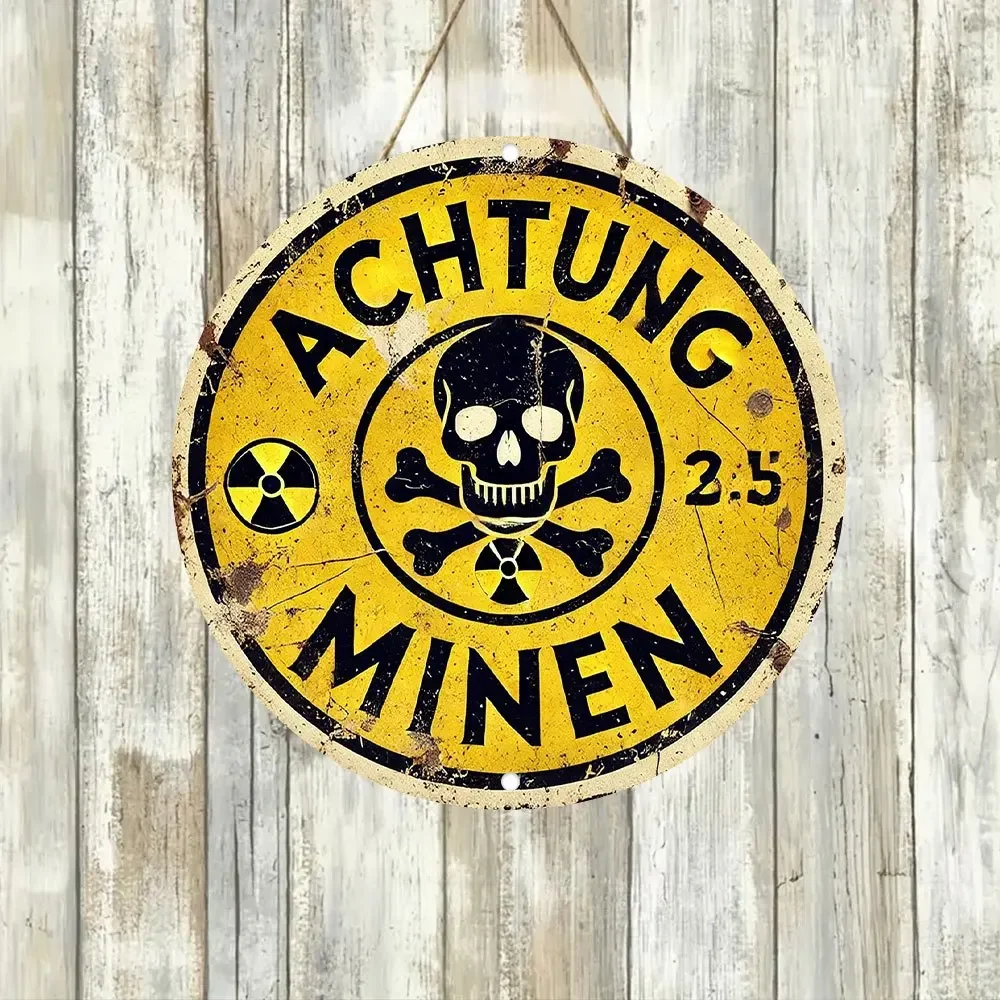 2D Attention Land Mine Warning Sign, Aluminum, 8×8inch (20×20cm), Durable, Interesting Retro, for Restaurants, Bars, Cafes, Offi