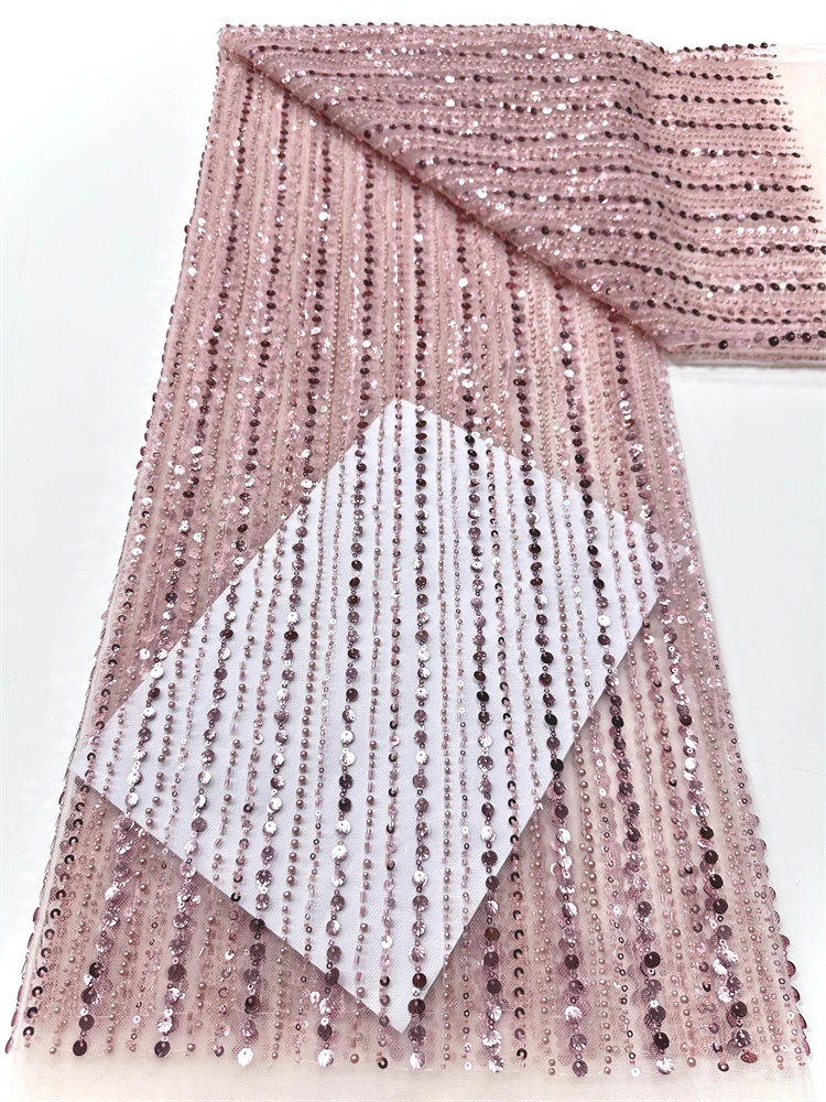 

2025 последняя горячая распродажа, модная африканская кружевная ткань, высокое качество, кружево ручной работы с вышивкой и бусинами, блестками, вечерние для свадебного платья