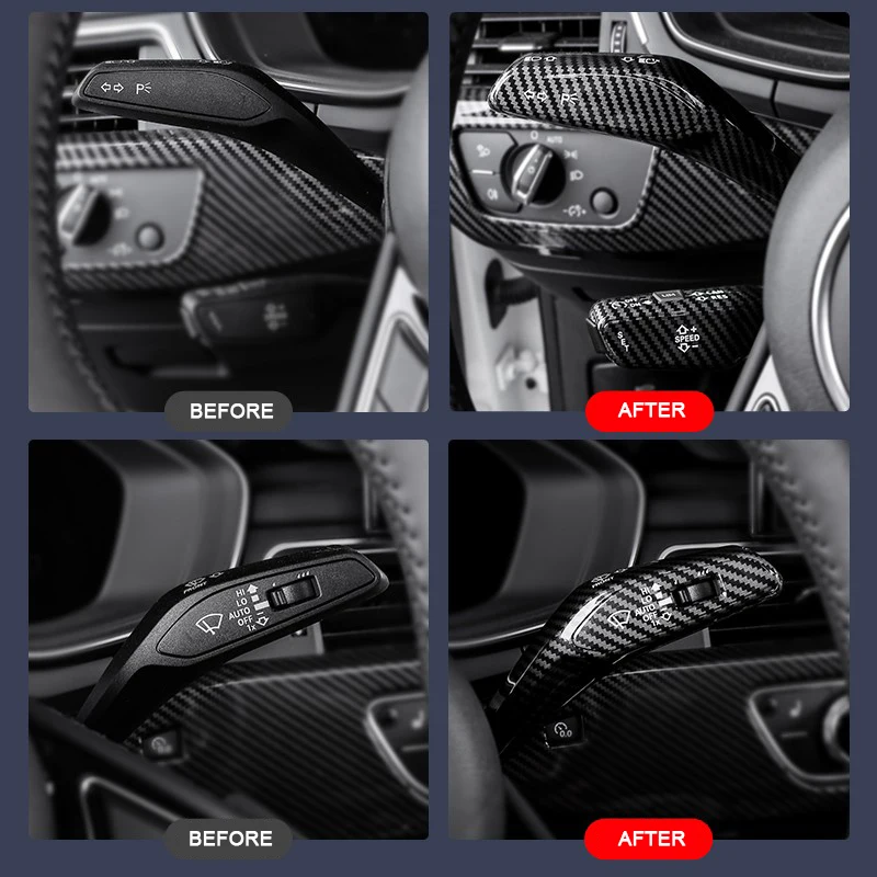 LHD Carbon Car Steering Wheel Headlight Switch Control Cover Wiper Switch Trim For Audi A4 B9 A6 C8 Q5 Q7 Q8 5