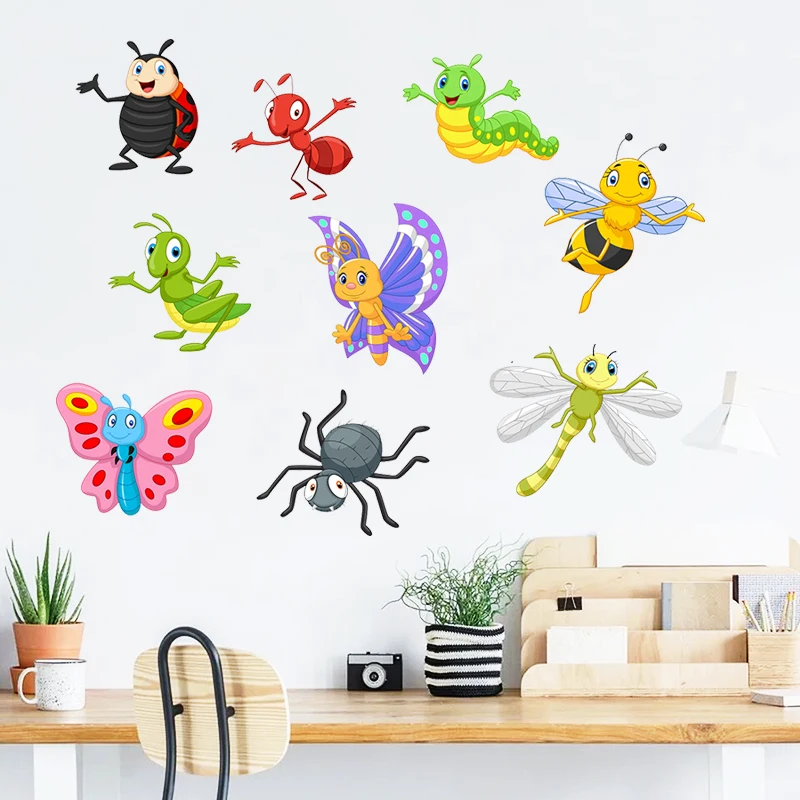 

C252# Creative Cartoon Insects Wall Sticker Kids Room Background Home Decoration Mural Living Room Funny Decal