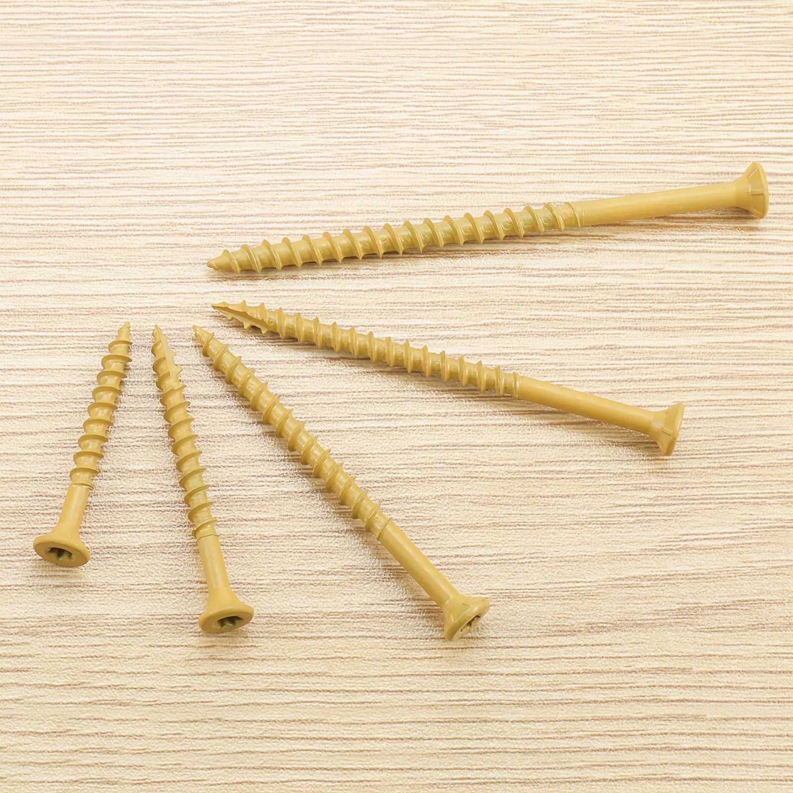 100–35 Stück Holzschrauben # 8 # 10, rostbeständige Deckschraube, hellbraun, für den Außenbereich, mit Epoxidharz beschichtet, für Terrassendielen, Torx-Sternantrieb, flacher Kopf – Detail 2