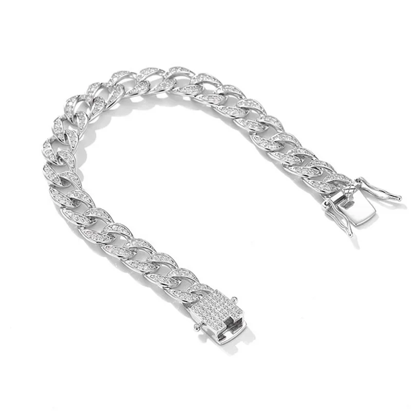 

NovaGlod Luxury Solid Platinum PT950 D Color Moissanite Diamond Cuban Chain Bracelet Full Diamond Men's Bracelet