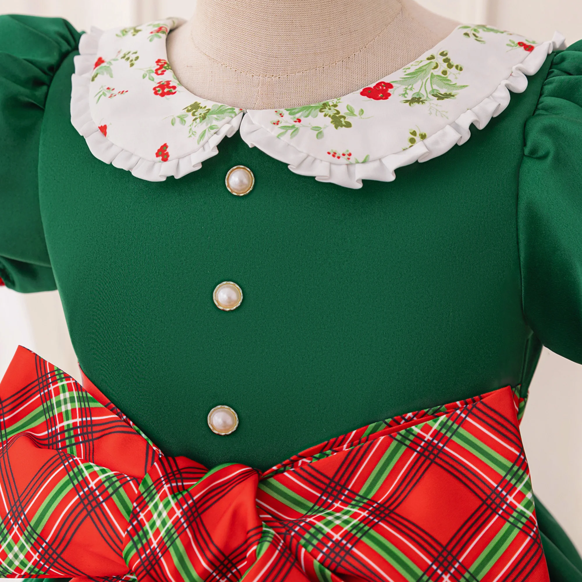 Elegant Plaid Bow Christmas Girls Party Dress Green Carnival Costume Flower Wedding Princess Dresses Birthday Prom Kids Clothing