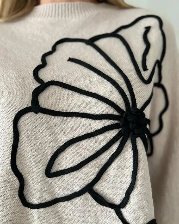 

Women's Autumn Pullovers New Fashion Woman Jacquard Batwing Sleeve Asymmetrical Sweater Female Round Neck Casual Loose Top