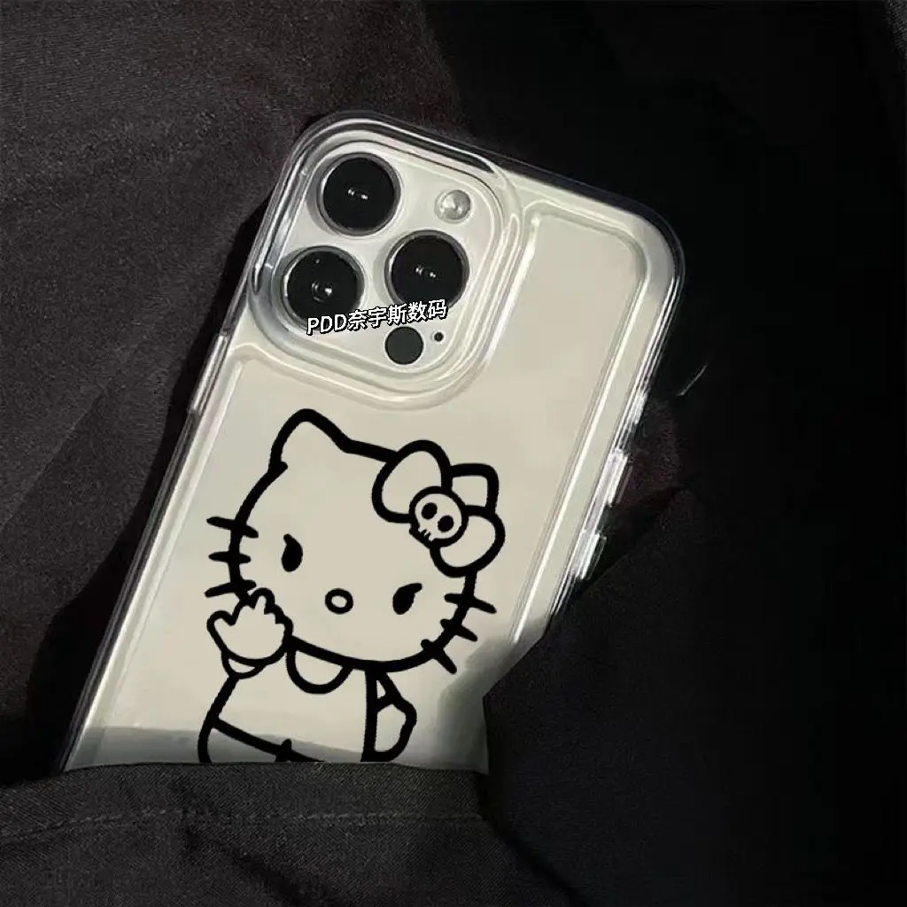 Sanrio Middle Finger Hello Kitty Fun Phone Case For iPhone 15 14 13 Pro Max 13 12 11 Pro X XR XS MAX 7 8 Plus Y2k Girl Cover