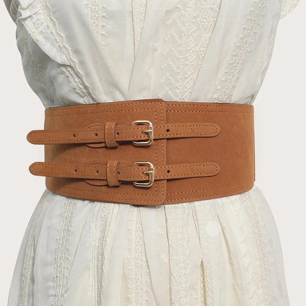 حزام مخملي مرن واسع للسيدات، حزام خصر على الطراز الغربي العتيق للمعاطف، حزام من جلد الغزال للنساء #2