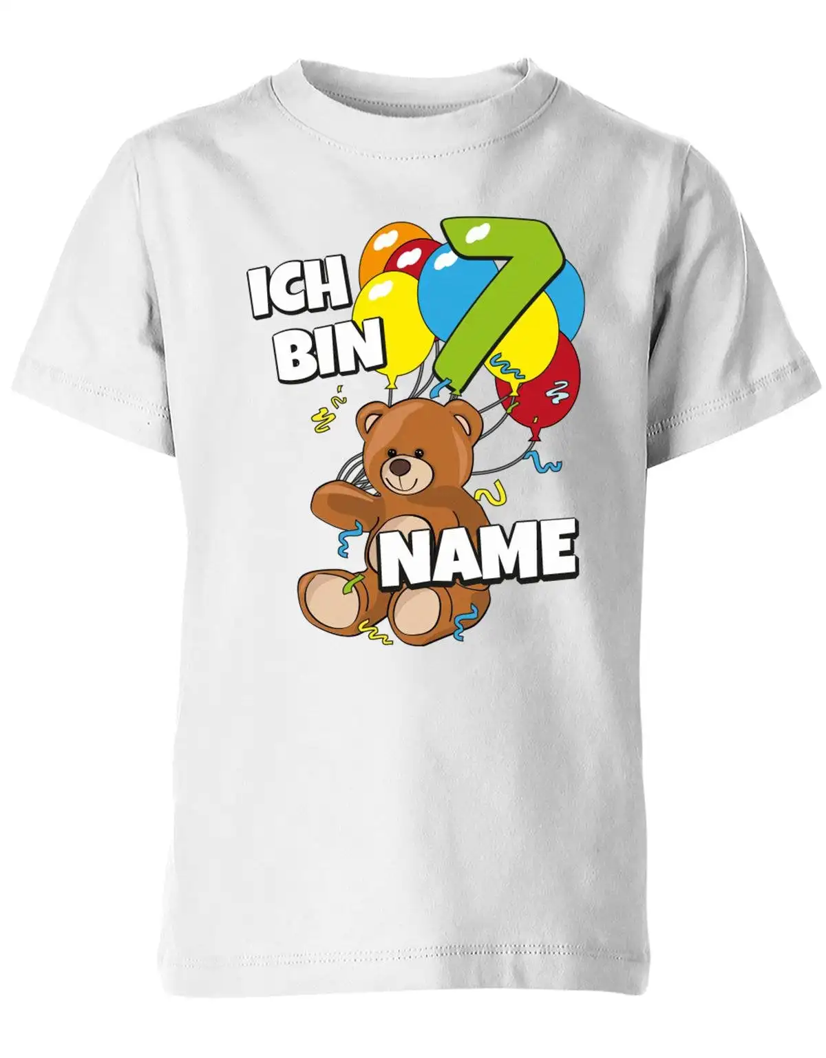 Geburtstagsshirt 7 Ich Bin Teddybär Mit Luftballons Und Name