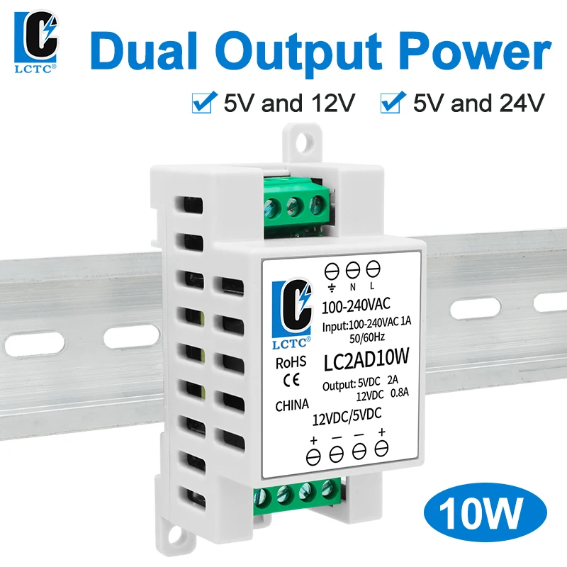 LCTC DIN Rail Power Supply 5v 12V 24v Dual Output DC Switching Power Supply Input AC100-240VAC Industrial Transformer