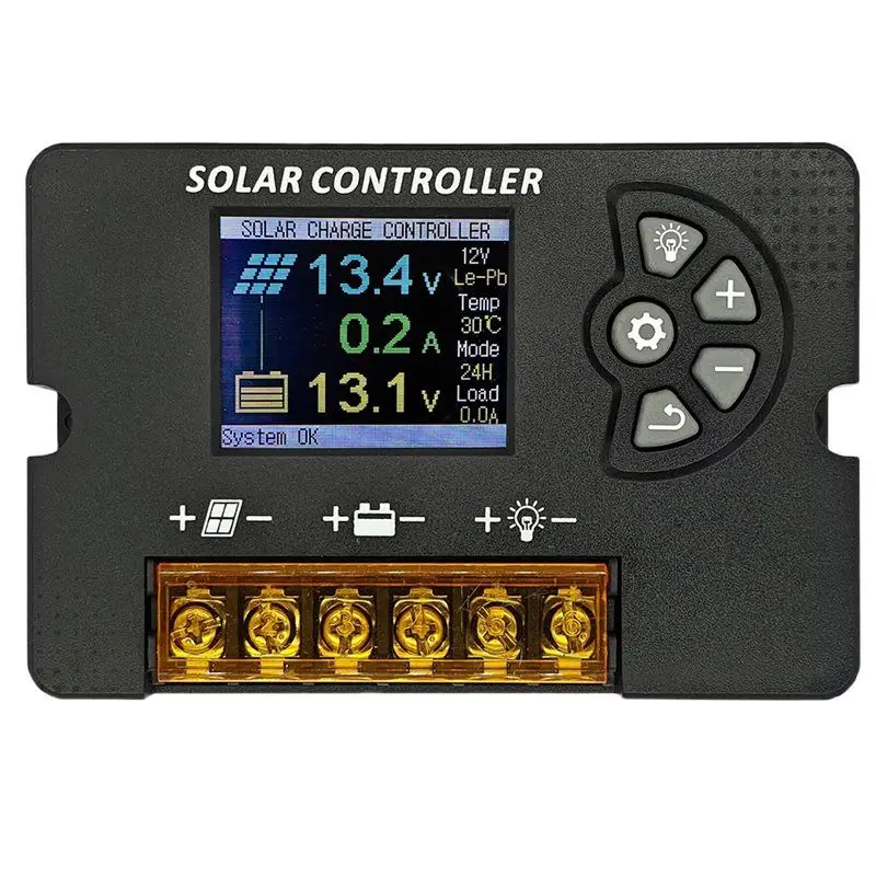 AEE2-12V/24V PWM Solar Charge Controller 30A With Color LCD Screen, Adjustable Voltage, Multi-Battery Support