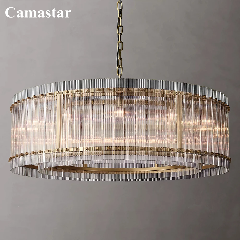 San Marco Round Chandelier Fluted Clear Glass Pendant Light LED Modern Black Chandelier Hanging Lamp for Living Room Bedroom