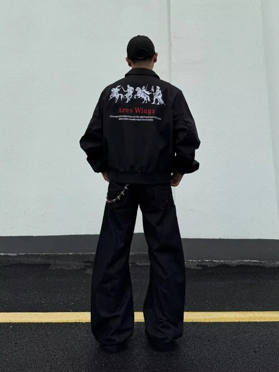 

Retro American Sle Men's Baseball Jaet Embroidered War Lettering Outerwear Warmth Autumn Faion Casual Jaet