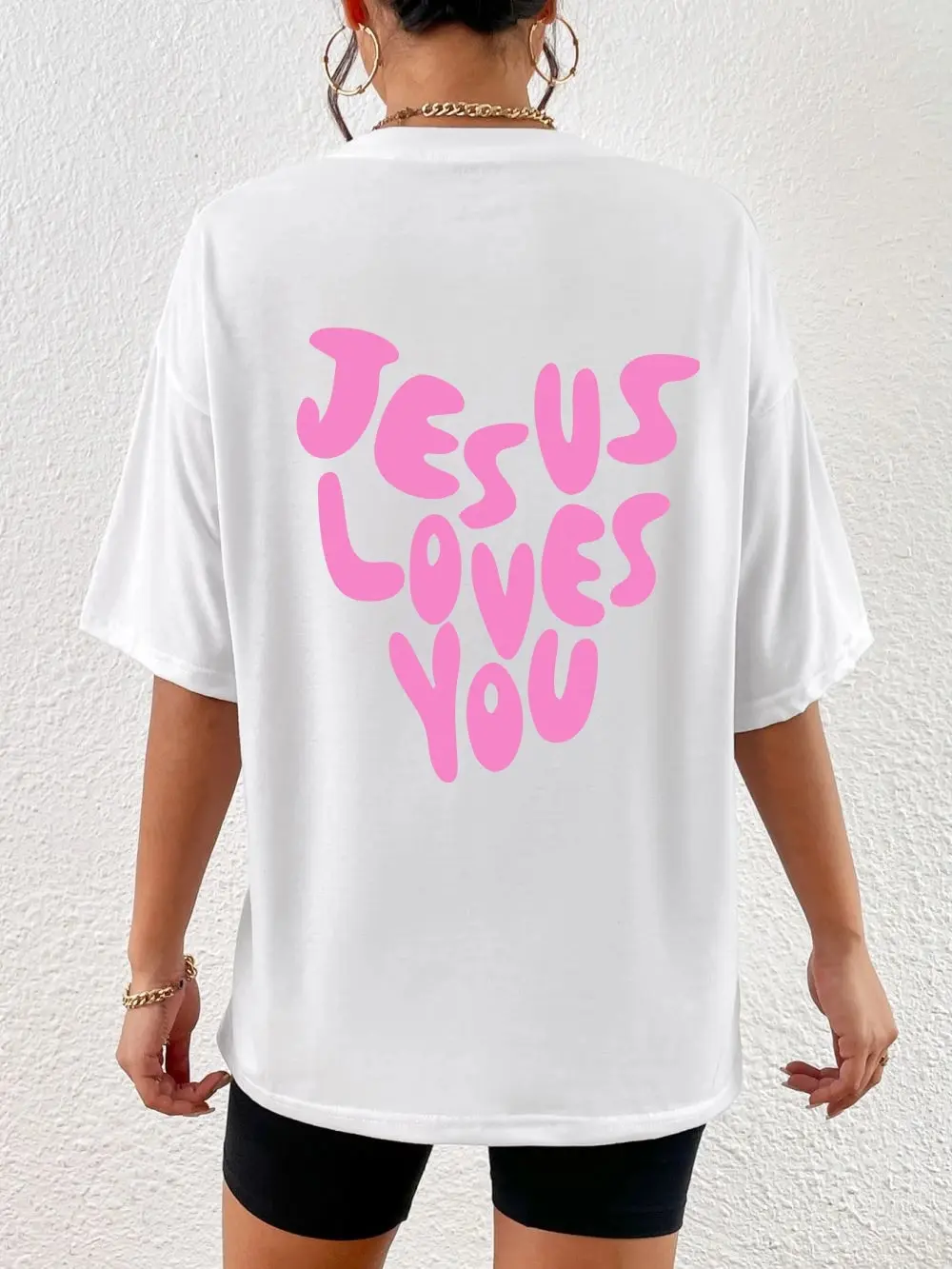 Jesus Loves Me Letter Prints T-Shirts For Women Fashion O-Neck Cotton Tees Tops Casual Loose Soft Short Sleeve Female Clothing