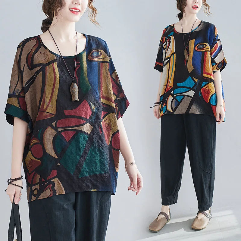 

plus Size Women's T-irt Loose Batwing Sve Base irt Summer Cotton Blend Fabric Mommy Sle plus Size Clothes for Heavy ...