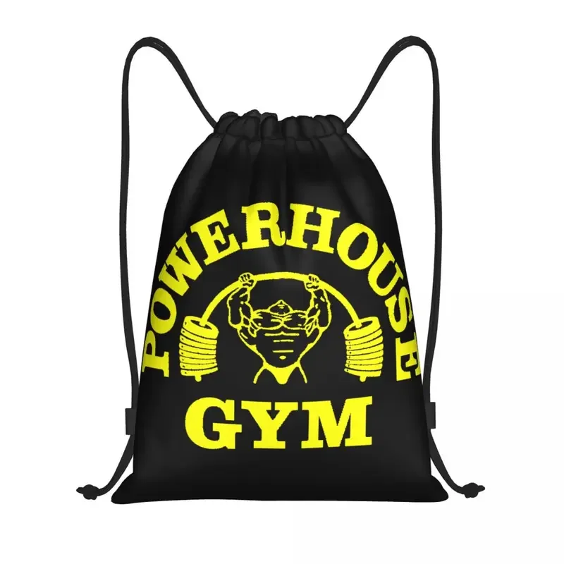 Custom Yellow Powerhouse Gym Drawstring Backpack Sports Gym Bag for Women Men Fitness Building Muscle Shopping Sackpack