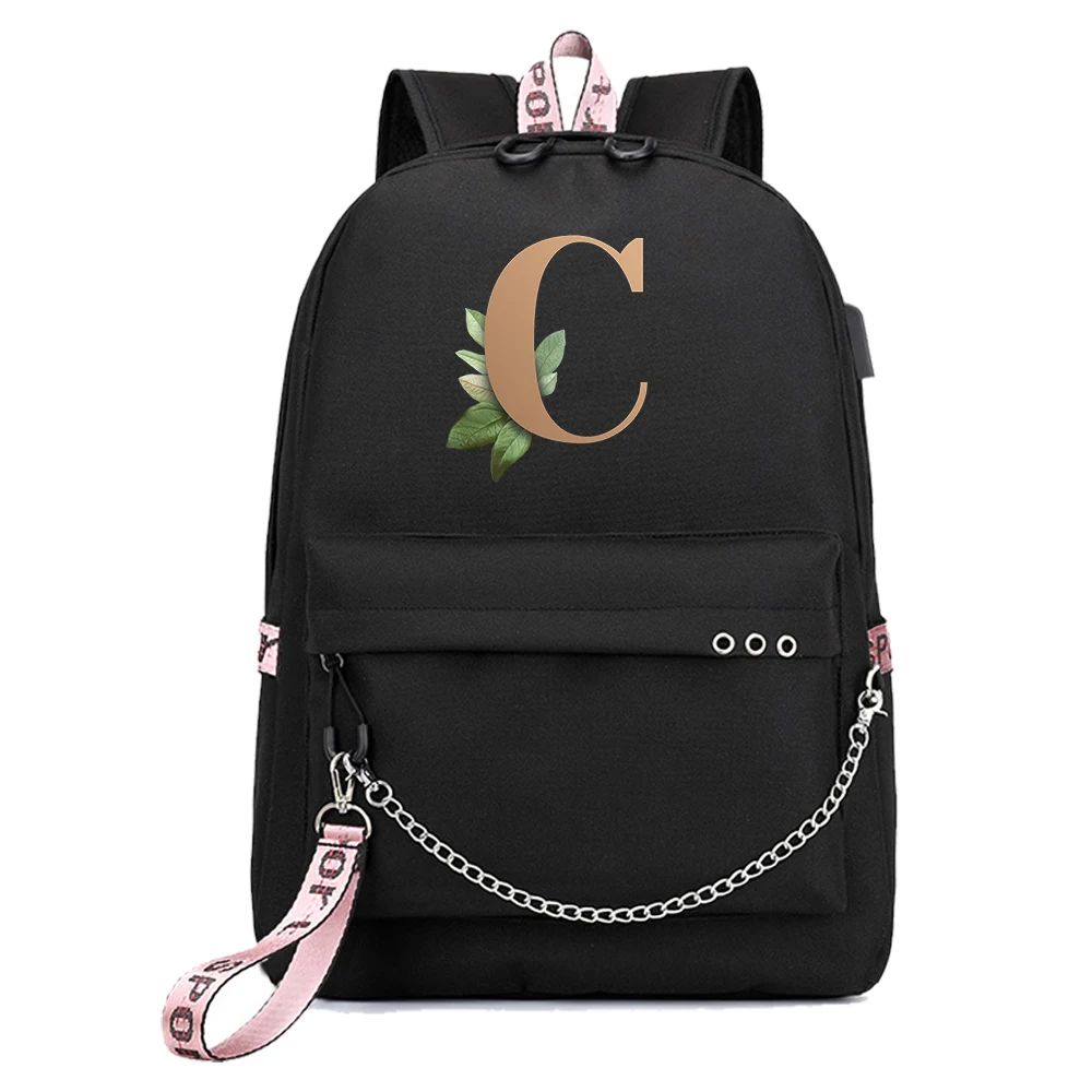 Letter Font A B C D E F G for Name  Backpack Popular Music Fashion Travel Backpacks Outdoor Sport School Bag