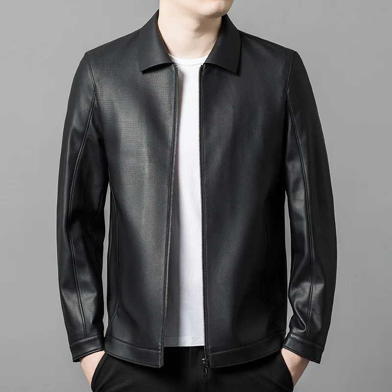 

Autumn New Middle-aged Men's Casual Lapel Short Breathable Jacket Leather Jacket