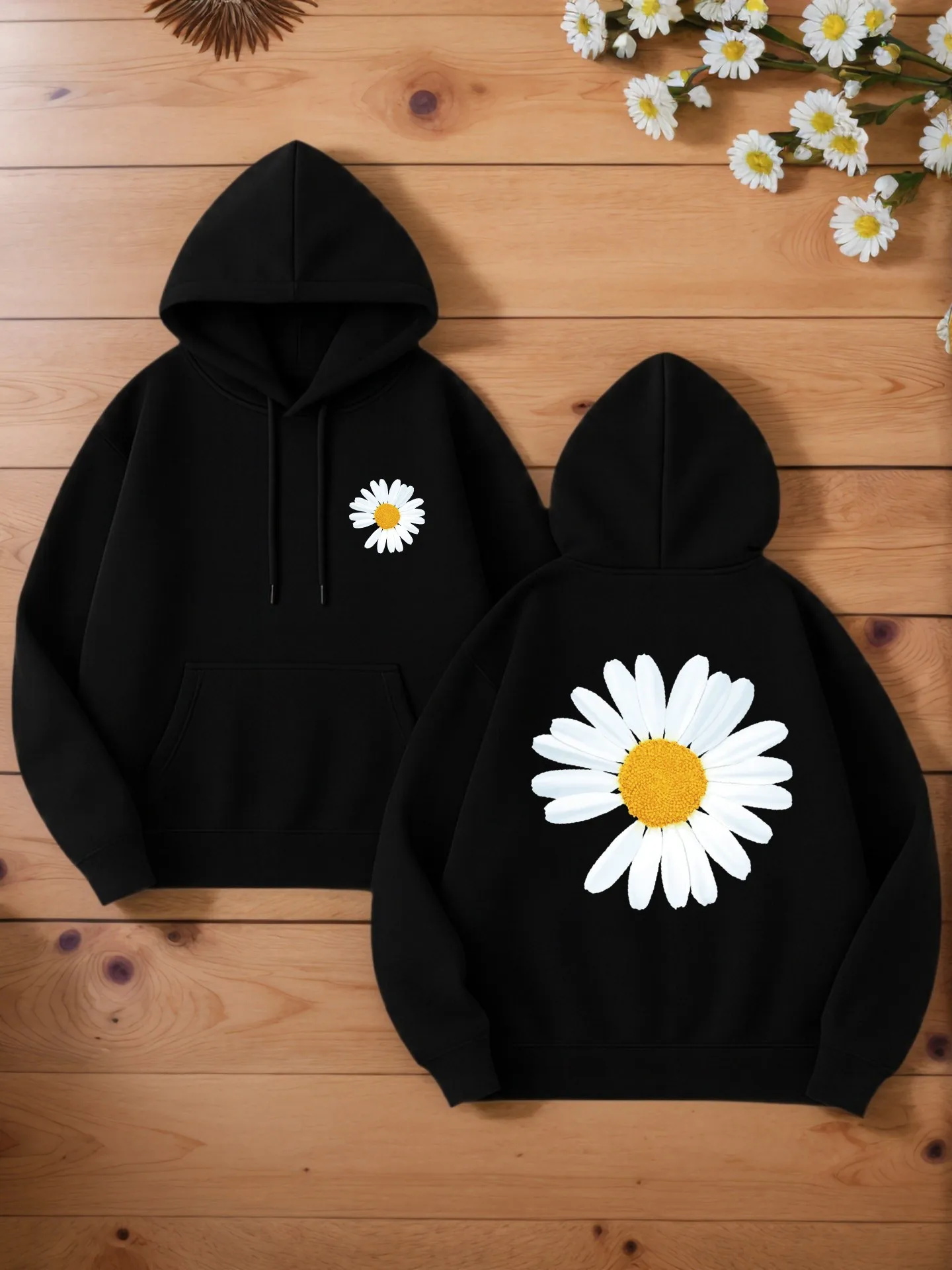 

Мужская толстовка с рисунком, повседневная мужская толстовка с капюшоном с принтом «Ромашки», мягкая ткань для повседневной носки