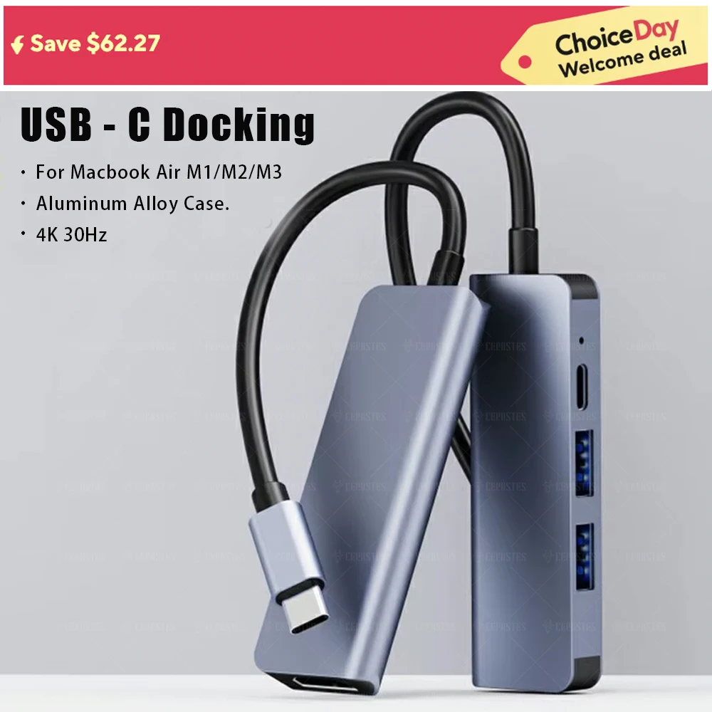 

CERASTES USB C HUB Dock Station - USB 3.0 Type C to HDMI-compatible USB Splitter Adapter for MacBook Pro M1 Air M2 Laptop PC