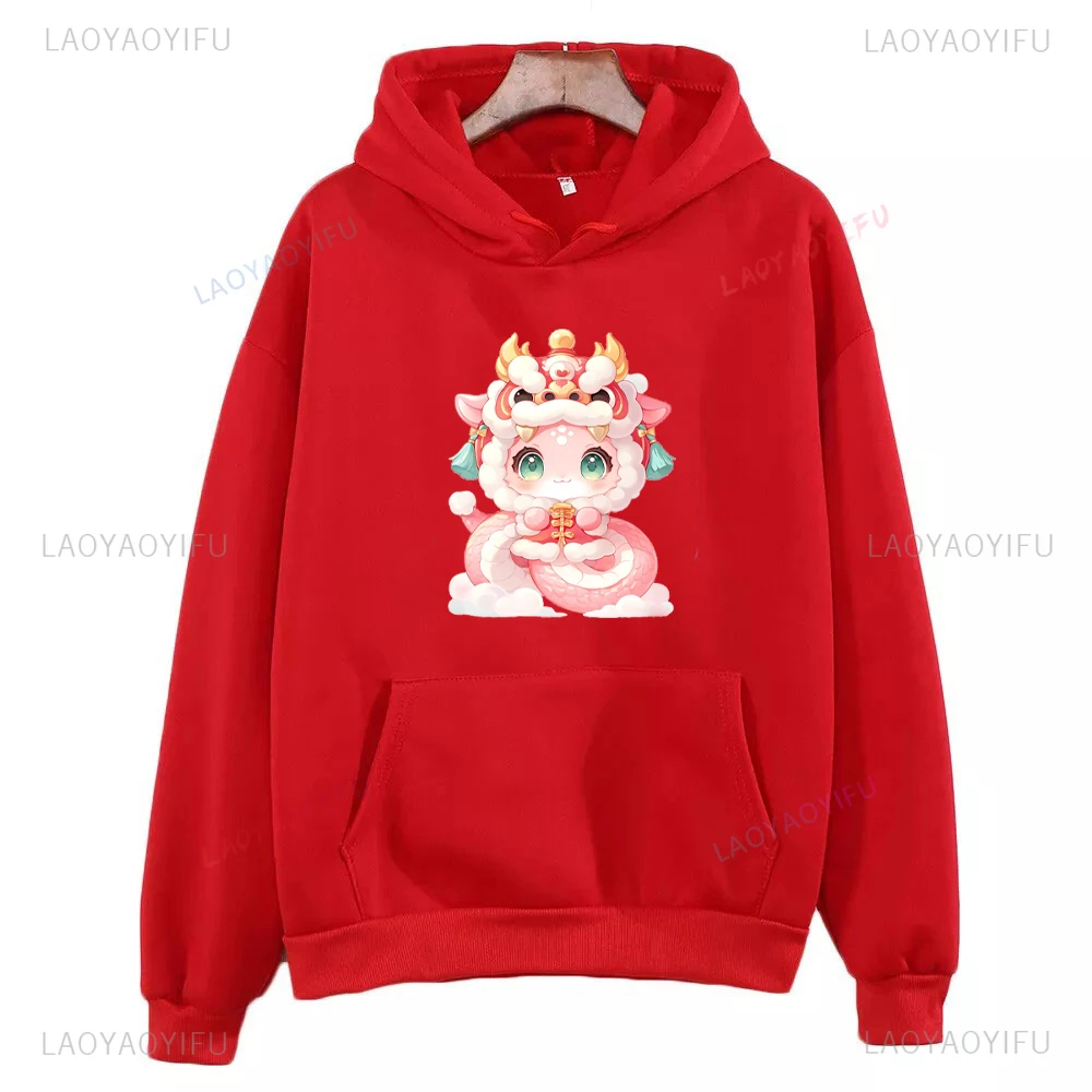 2025 Snake Year Woman Sweatshirt Chinese Zodiac Animals Graphic Pullover Hoodie Long Sleeves Printed New Year Round Neck Hoodies