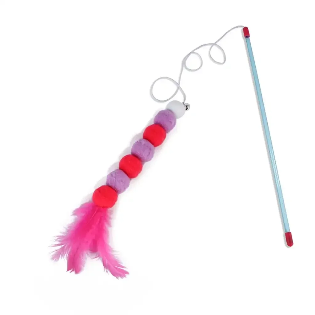 YUEHAO Pet Supplies Kitten Cat Toy Interactive Toy Soft Feather And Bell Beading Cat Toy Red