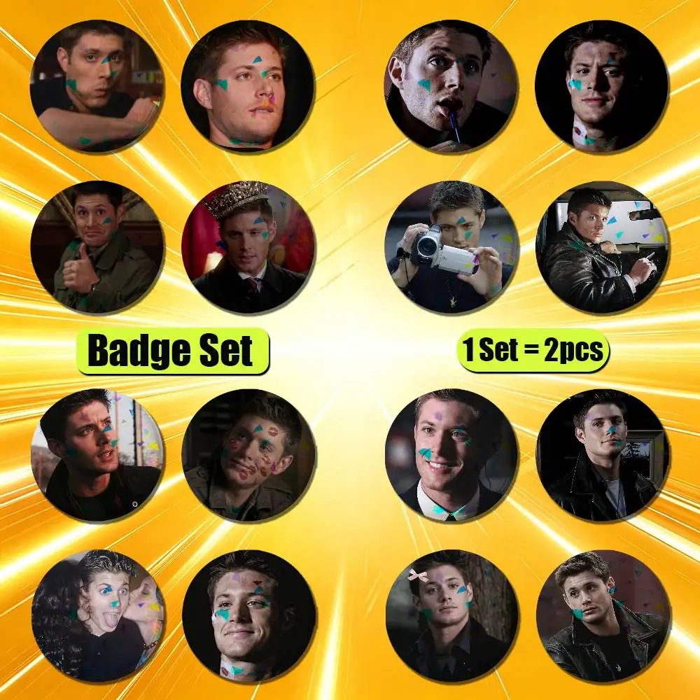 For Supernatural Dean Winchester Badge Pin Insignia 2 Pcs Set Round Button Emblem Laser Film Cosplay 25mm Custom