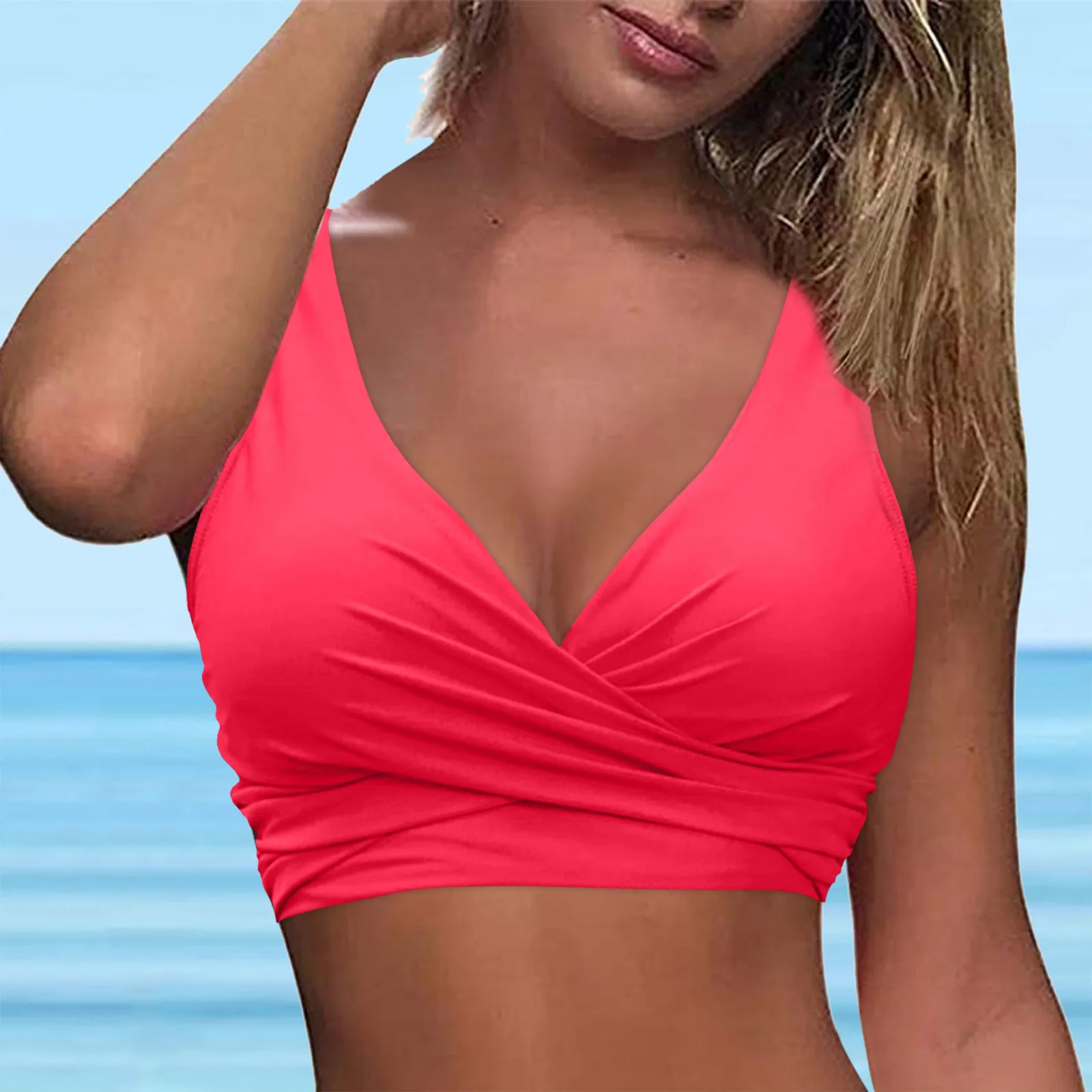 traje de baño mujer 2024 Women Lace Up Swimwear Tops Underwire Full Coverage Bikini Top Push Up Swim Crop maillot de bain femme