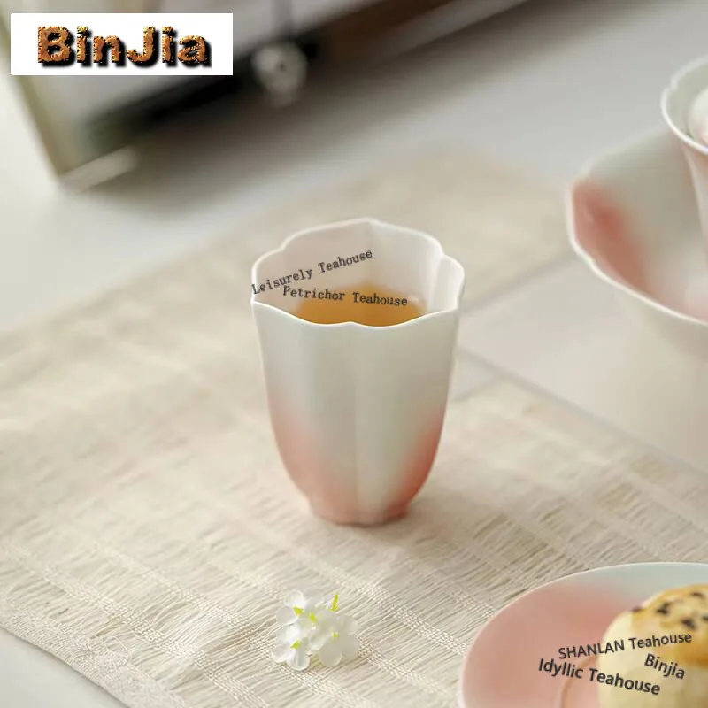 

90ml Creative Grapefruit Jasmine Galze Ceramic Teacup Flower Petal Mouth Master Cup Tasting Fragrant Mug Kung Fu Teaset Craft