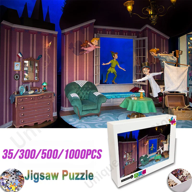 

Disney Peter Pan Puzzle Jigsaw Mini Wooden Puzzle Sonic Model Assembled Jigsaw Puzzle Educational Toys for Kids Adults Gifts