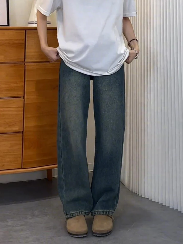 

Мужские джинсы Deep Blue Fce с подкладкой, прямые, повседневные, весна-осень, в американском ретро-стиле, свободного кроя, с эффектом потертости