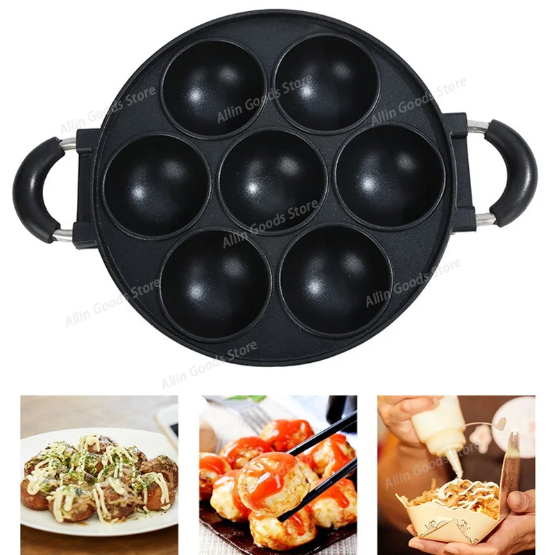 Cast Iron 7-Cavity Non-Stick Skillet, Multifunctional Kitchen Cookware for Omelets, Fried Eggs, Pies and Cakes
