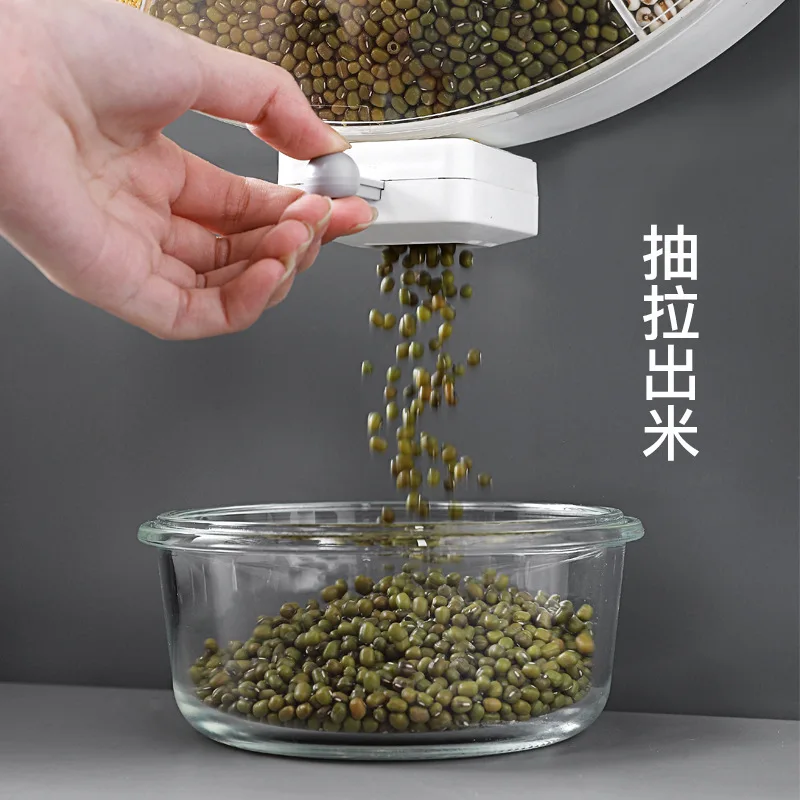 Degree Rotating Rice Dispenser, Sealed, Dry Cereal, Grain Bucket, Moisture-Proof, Kitchen Food Container, Storage Box