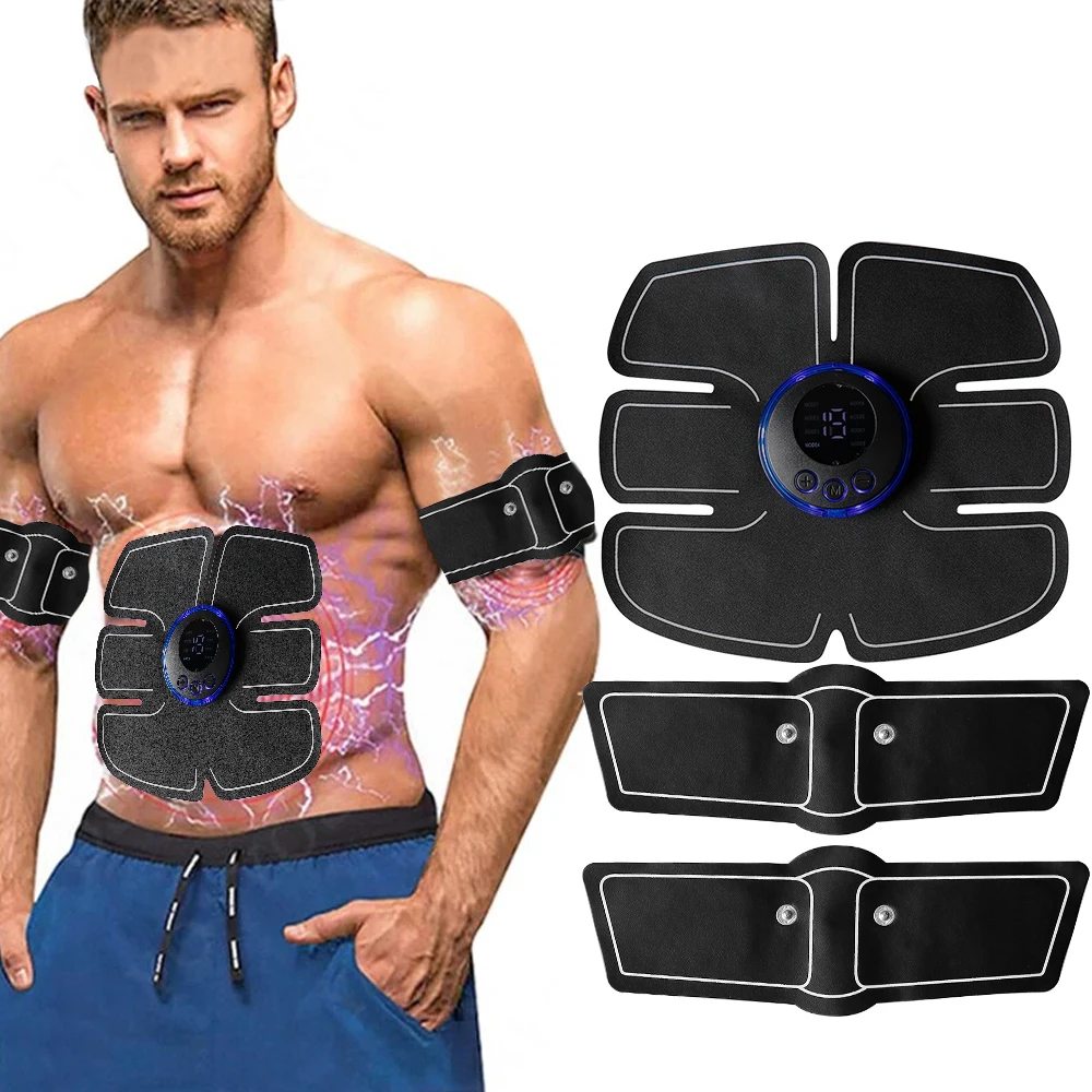 Estimulador ABS de 8 modos, masajeador Abdominal, estimulador muscular Fitness, dispositivo EMS, entrenador, 19 pegatinas de electrodos de ajuste de