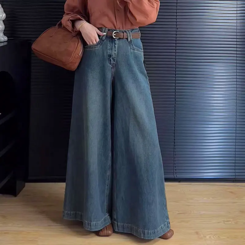 Women's Summer High-waisted Jeans New Vintage Style, Versatile Straight-cut Pear-shaped Loose-fitting Concealing Body Shape