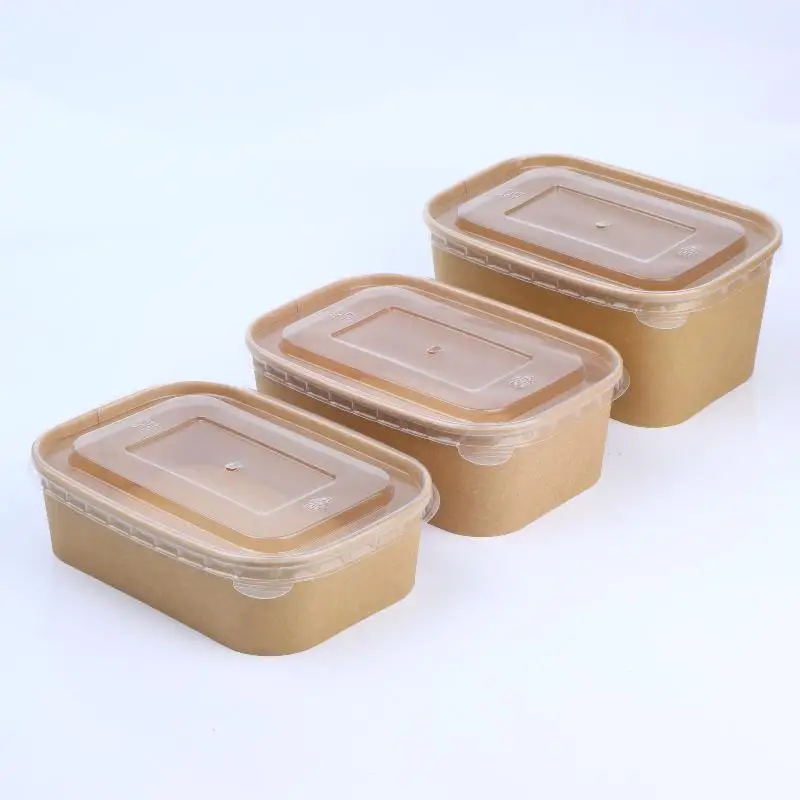 10Pcs Square Disposable Kraft Paper Food Containers With Lids Takeout Bento Boxes Household Fast‑Food Packaging Supplies