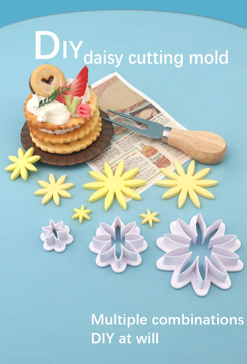 

3 шт., резка с принтом ромашки, имитация сахара, настоящий торт, печенье, сделай сам, форма для цветочного украшения