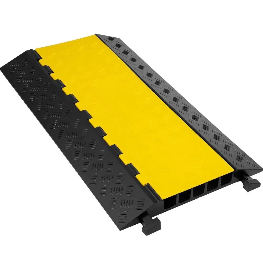 

5 Channel Heavy Duty Rubber Cable Protectors Driveway Wire Ramp Traffic Speed Bump Durable Cover 18000Lb Capacity