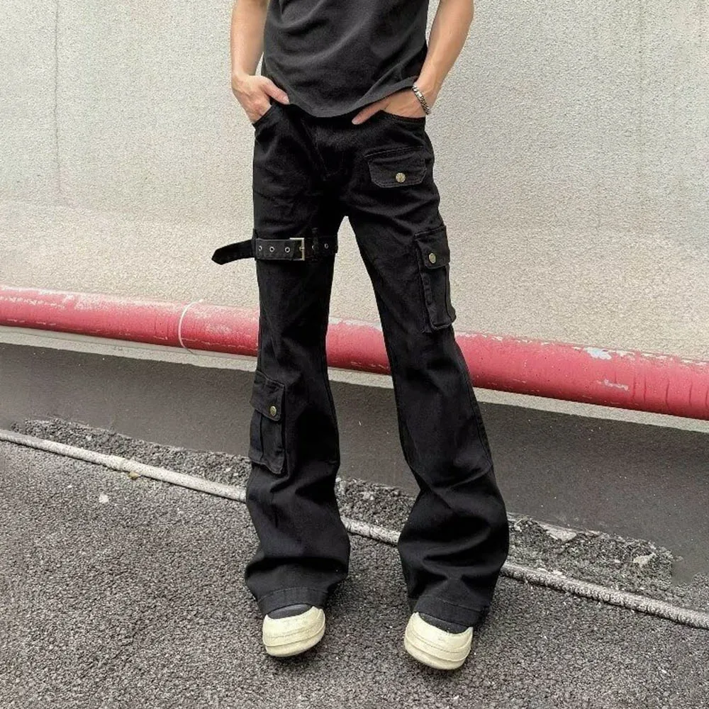 صيف جديد الرجال بلون مستقيم الجينز الأمريكية الرجعية موضة الاتجاه شارع العليا الهيب هوب فضفاض تنفس الرجال قيعان #4