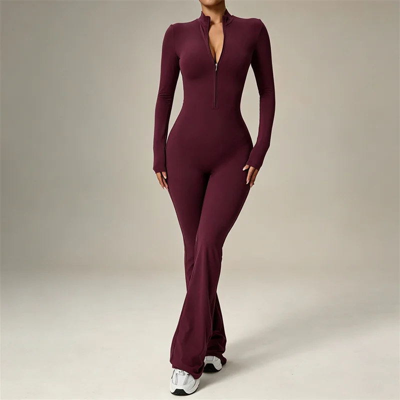TRY TO BN Yoga Jumpsuit Long Sleeve Zipper High Strength Squat-Proof Sports One Piece Bodysuit Fitness Workout Gym Woman Clothes