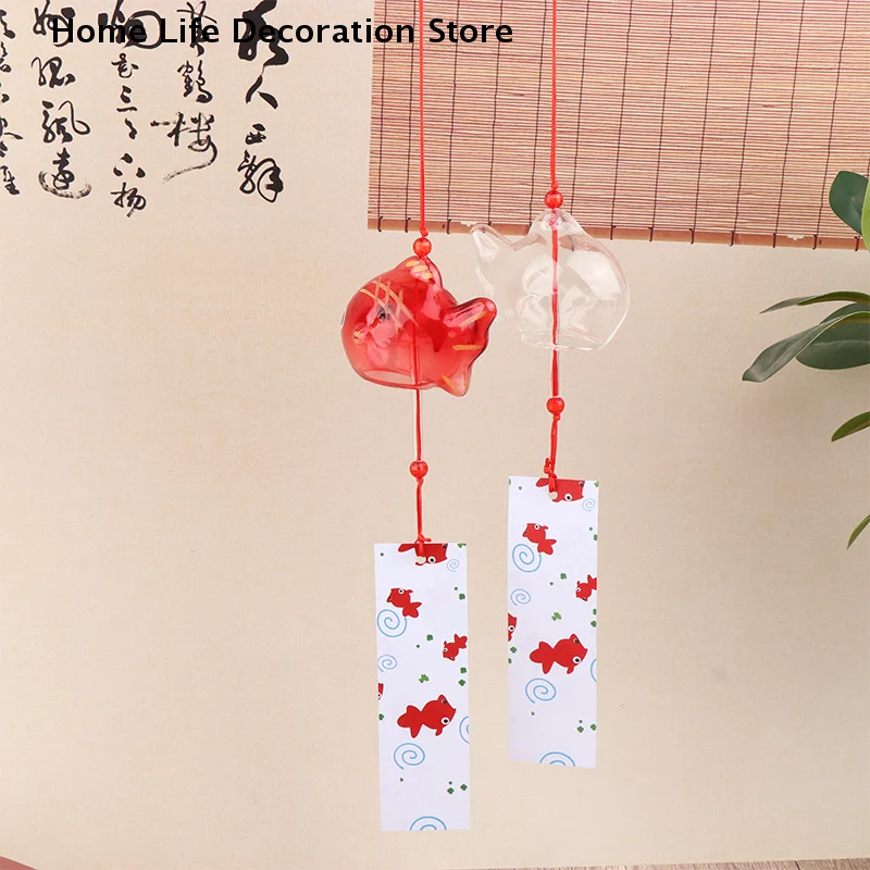 Campanas de Viento Estilo Japonés con Peces Dorados de Cristal, Decoración Colgante para Jardín Exterior, Adorno Decorativo de Peces Furin