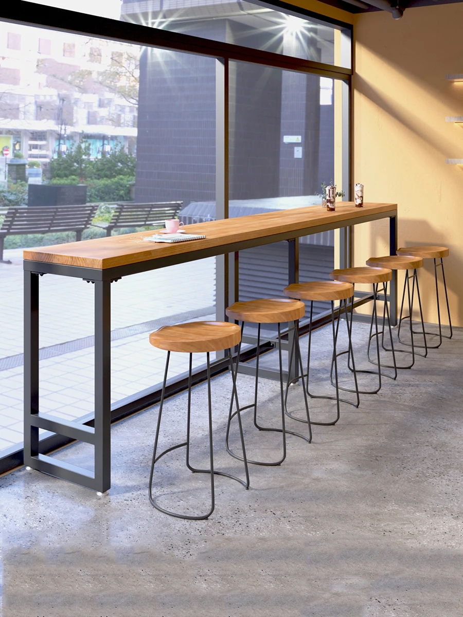 Commercial wrought iron solid wood wall table, bar bar table, cafe tea shop long narrow table 1201