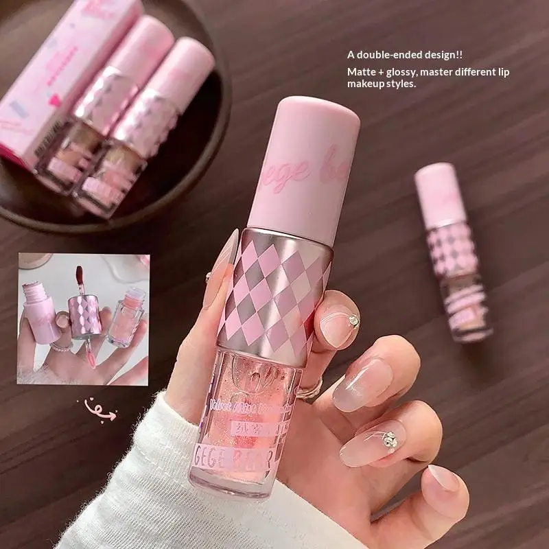 1Pc Gege Bear Double-Head Lip Gloss + Lip Gloss, Shiny And Chubby Lips, Shining Luster, Moisturizing Lips, Essential Lip Gloss