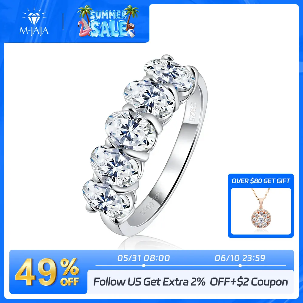 

M-JAJA Half Halo 5 Stones Moissanite Wedding Band S925 Sterling Silver Oval Cut Diamond Engagement Ring for Women Fine Jewelry