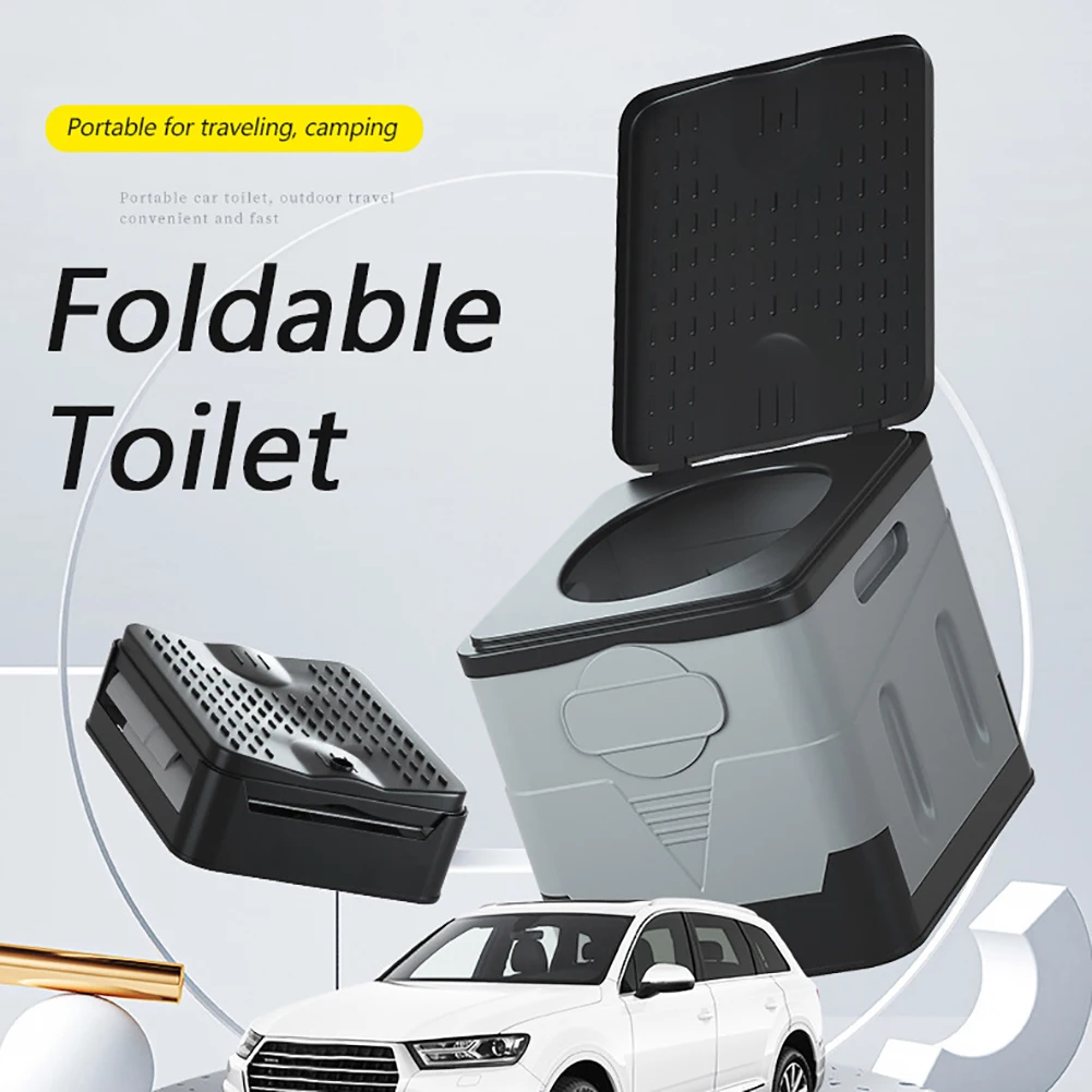 

Camping Toilet with Lid Adjustable Height Foldable Toilet Portable Travel Potty for Outdoor Indoor Emergency USE Traffic Jams