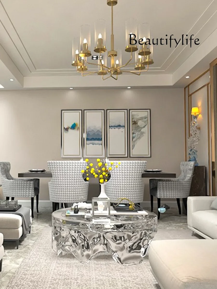 

ZS Light Luxury Resin Handicrafts Transparent Coffee Table Round Sculpture Living Room Soft Decoration High-end Floor Ornament