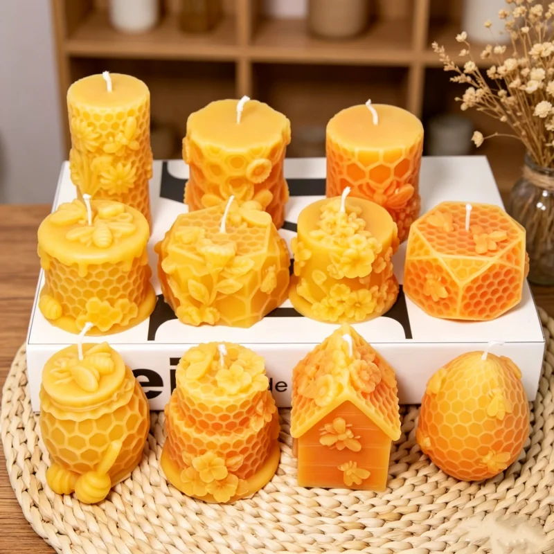 Honeycomb Bee Silicone Candle Mold 3D Beehive, Honey Jar, Hexagon & Flower Patterns Ornament Mold Soap Candle Making Supplies